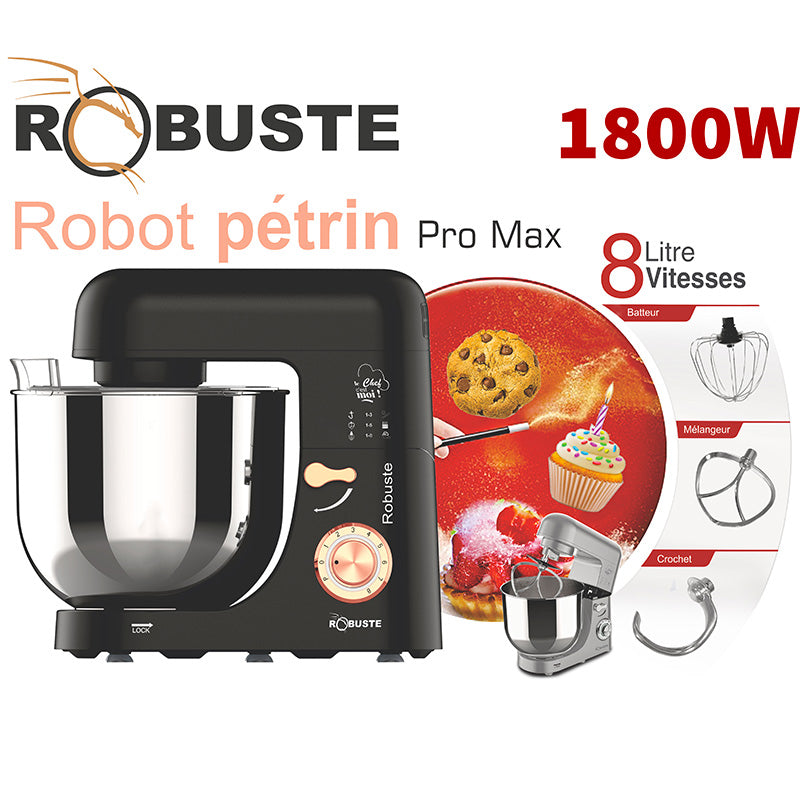 Robuste Pétrin 8 vitesses 8 Litres- 3 KG- 1800W