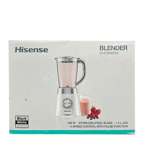 Hisense H15TBWES - Blender Hisense - 1.5 Lit - Lame En Acier Inoxydable - Moteur Blanc - 2 Vitesses - 500W- 2Pc - Ct