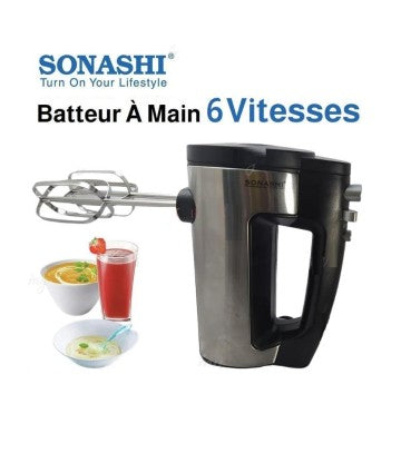 Sonashi Batteur Électrique À Main 300W Inox 6 vitesses et Turbo - SMX 126N