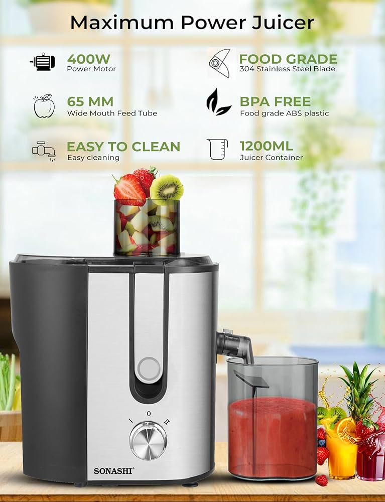 Centrifugeuse De Fruits Et Légumes 1.2L 2 Vitesses 400W Sonashi SPJ-507